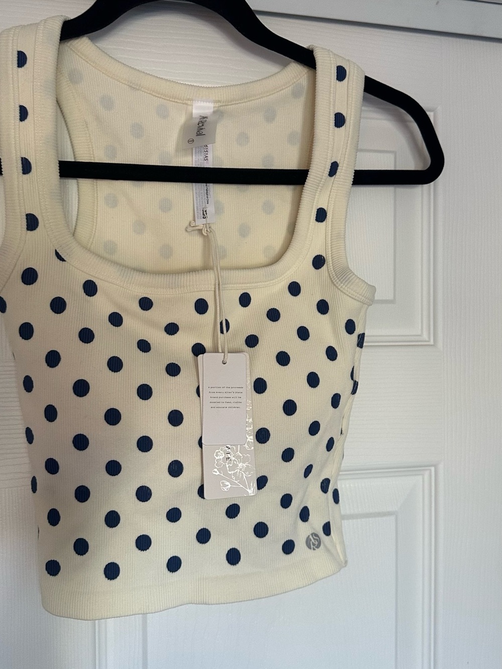 Altar'd State Cream Tank with Navy Polka Dots
